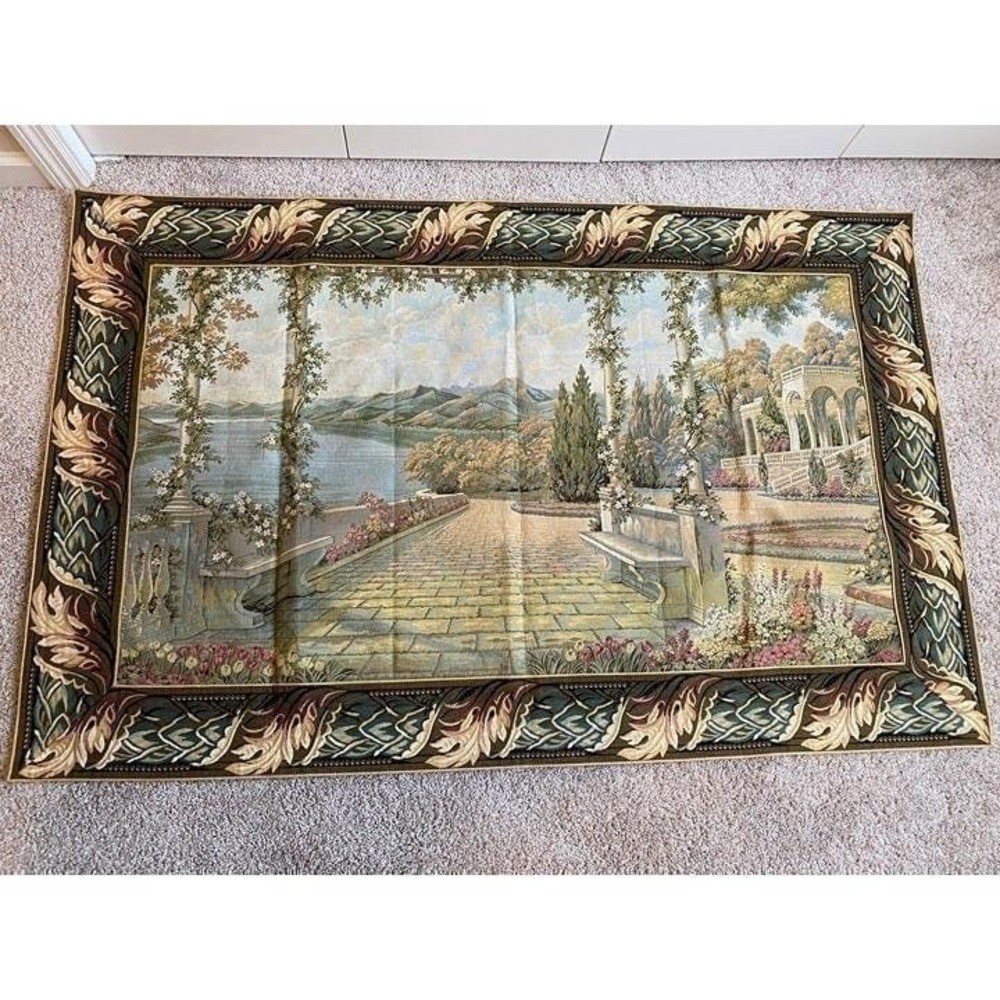 European Tapestry Lago Di Como II Italian Wall Art 38" x 59" Belgium Vintage Mo